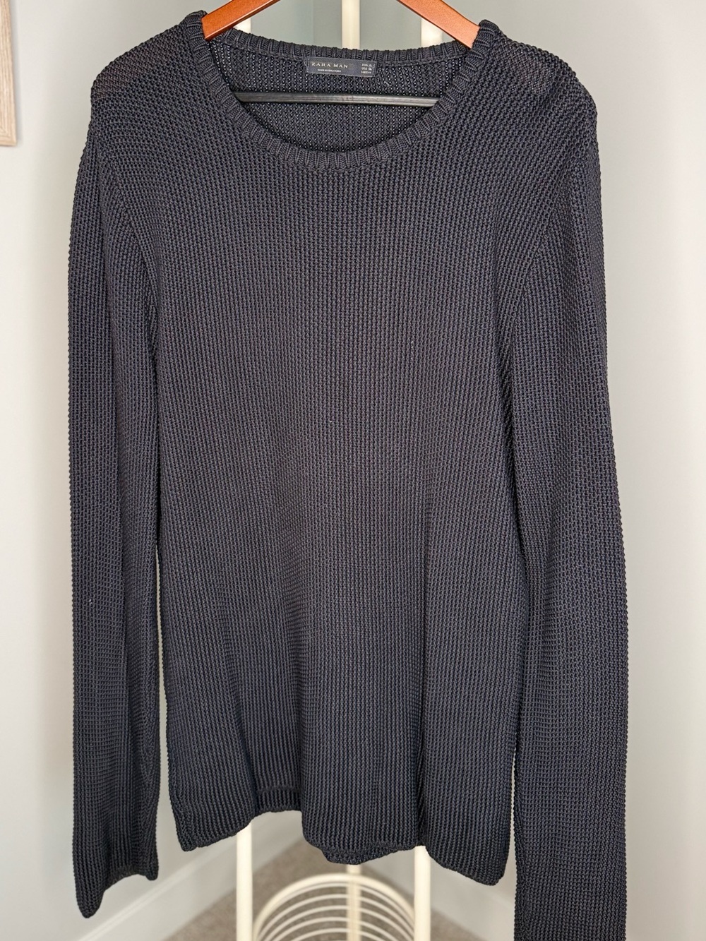 Zara Man Black Textured Knit Crewneck Sweater